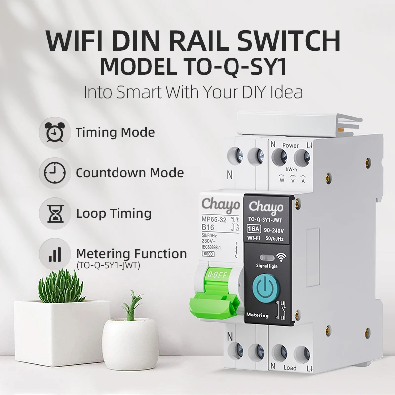 Chayo WiFi Smart MCB Din Rail Circuit Breaker , Works With Tuya Smart Life App Remote Timer Overload & Short‑Circuit Protection