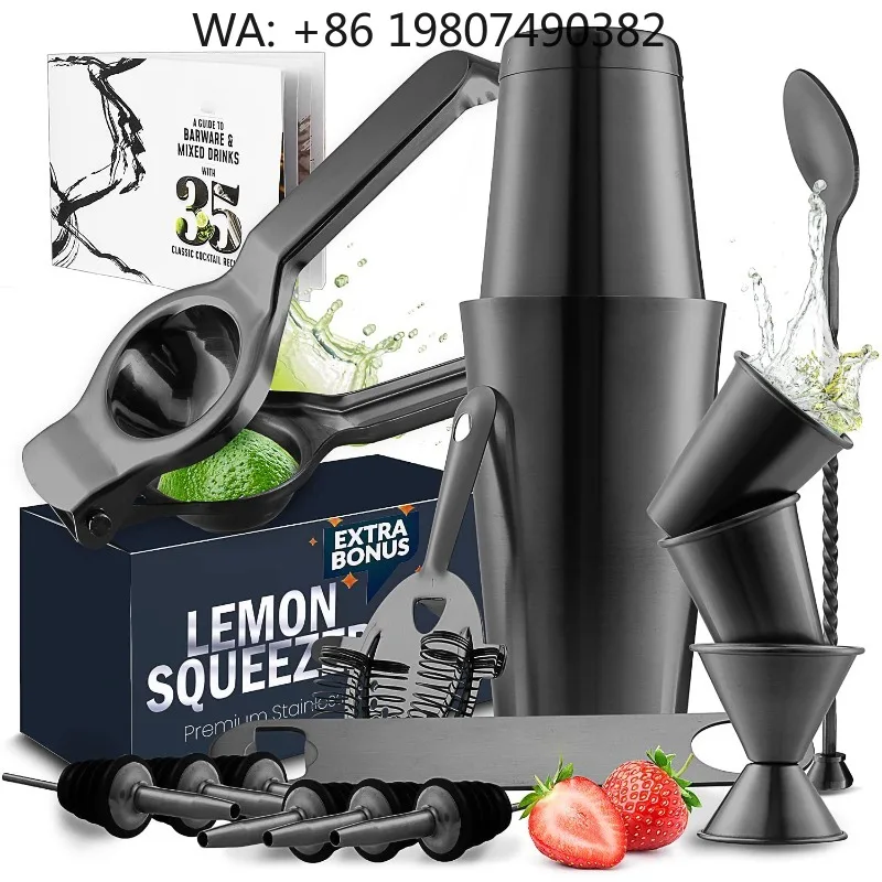 16Pcs Gunmetal Finished Boston Shaker Bar Kit Complete Pourers Jigger Muddler Mixology Tools Stylish Barware For Modern Home Bar