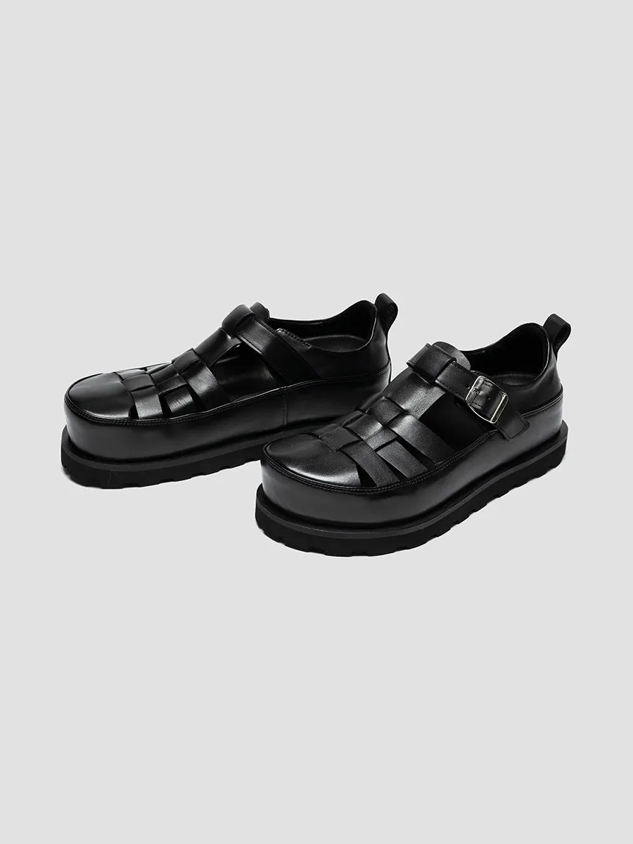

Inner And Outer Full Cowhide Bucken Style Platform Sandals Men's Inner Height Increasing Roman Shoes 2026 Summer Hole Hollow Lea