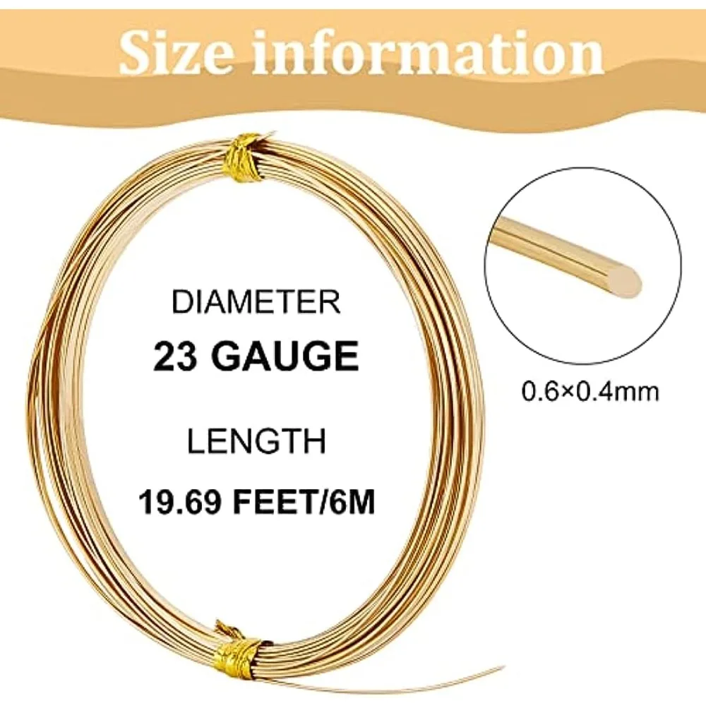 23 Gauge 20 Feet Brass Wire 0.6mm Wide Jewelry Beading Wire for Jewelry Making Wire Wrapping and Other DIY Arts