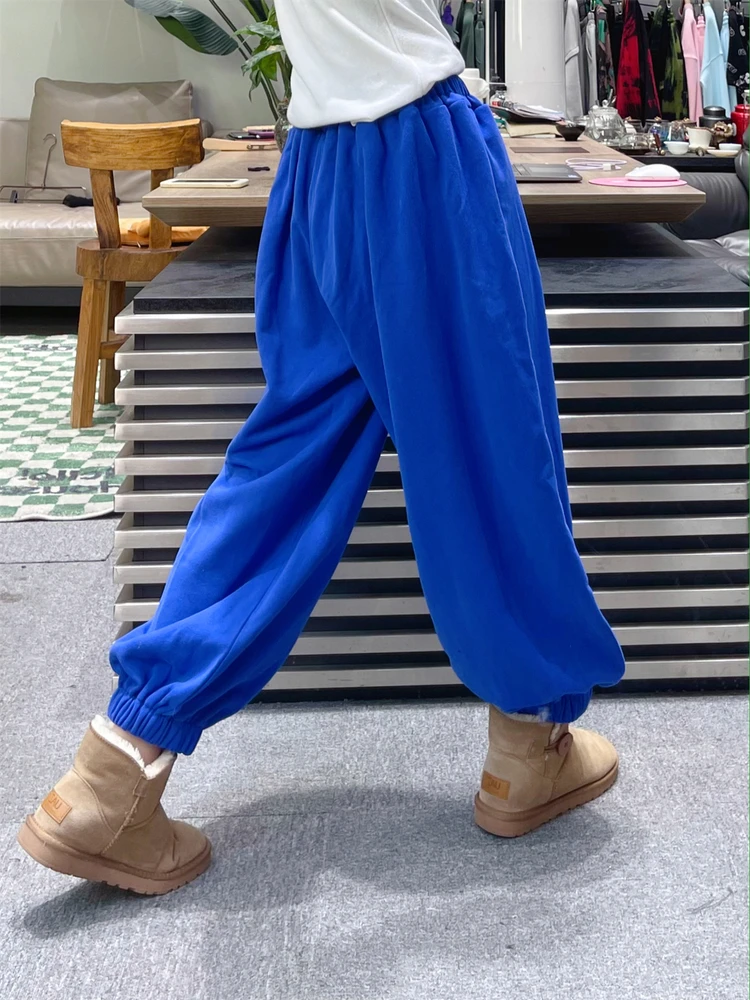 شتاء جديد عالية الخصر الرياضة عداء ببطء سراويل تقليدية فضفاضة فانوس سراويلي حريمي النساء الصوف Sweatpants السراويل العصرية النساء #2