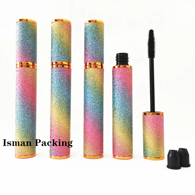 50Pcs Wholesale empty luxury cylinder rainbow mascara bottles bling bling eyelash container packaging wand tubes with brush 12ml