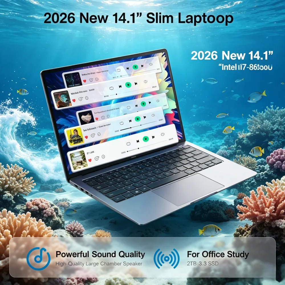 

2026 New 14.1" Slim Laptop Intel i7-8650U Win11 Pro 32GB RAM 2TB M.2 SSD For Office & Study