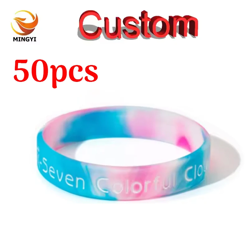 

50PCS Custom swirl Bracelet Customizable Silicone ID SOS Wristband Personalized Customized Bangles Mixed Color Wrist Bands