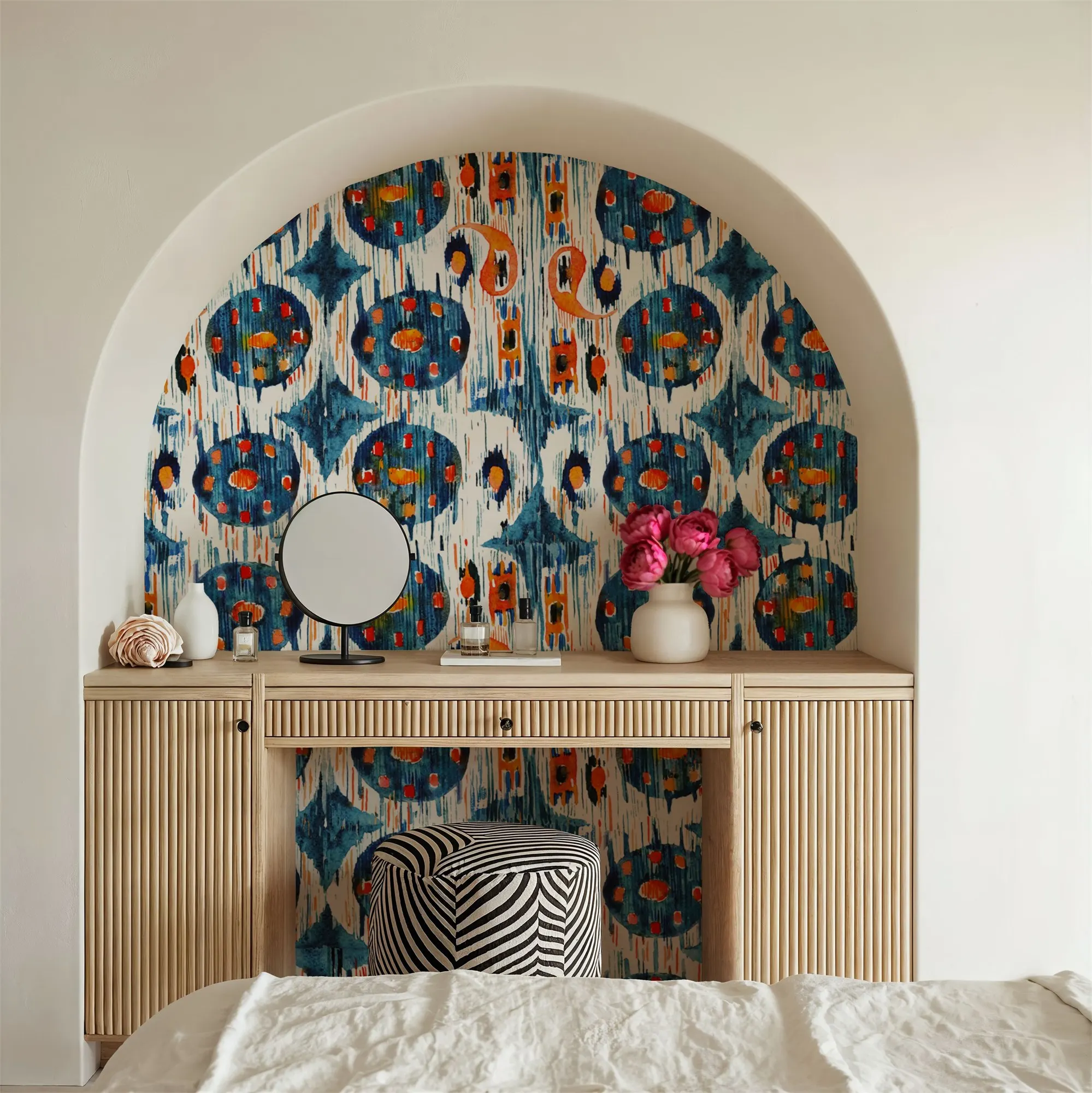 Niestandardowy niebieski okrąg – Ikat Woven Fabric recenzja i cena