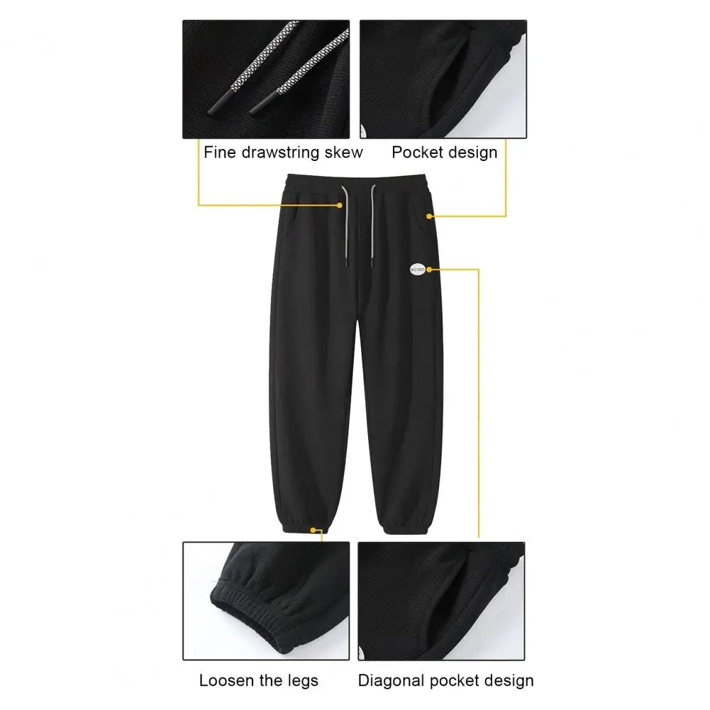 Leg-tie Winter Pants Men's Spring/fall Street Style Sport Trousers with Side Pockets Drawstring Elastic Waist Ankle-banded Thin