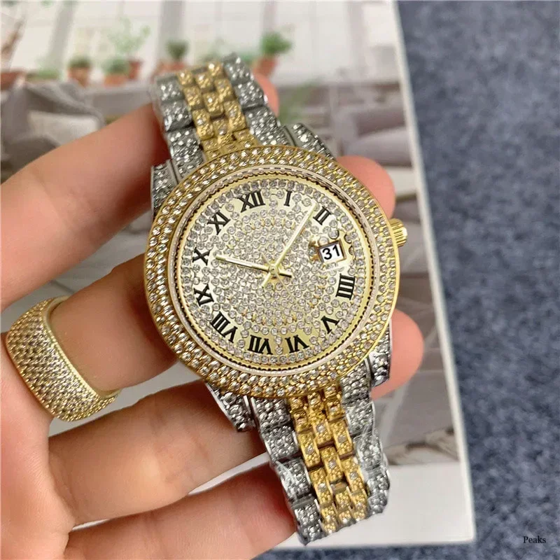 Men Golden Watch Ladies Wrist Rhinestone Hip-hop Diamond Bracelet Watch Male Clock Relogio Feminino