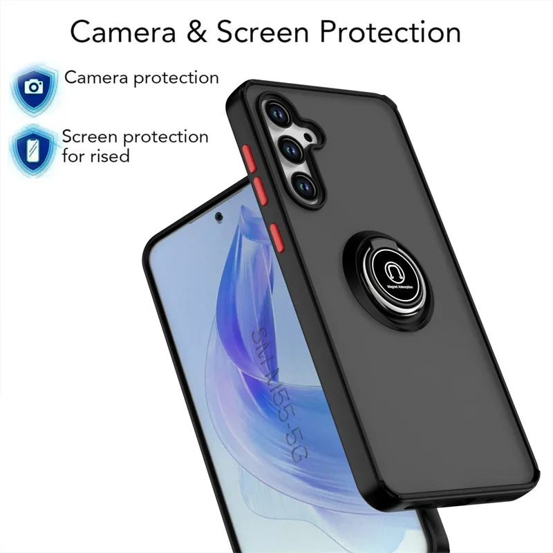 Para Samsung Galaxy M55 5G funda a prueba de golpes armadura transparente funda de teléfono para SamsungM55 M 55 2024 anillo magnético soporte contraportada