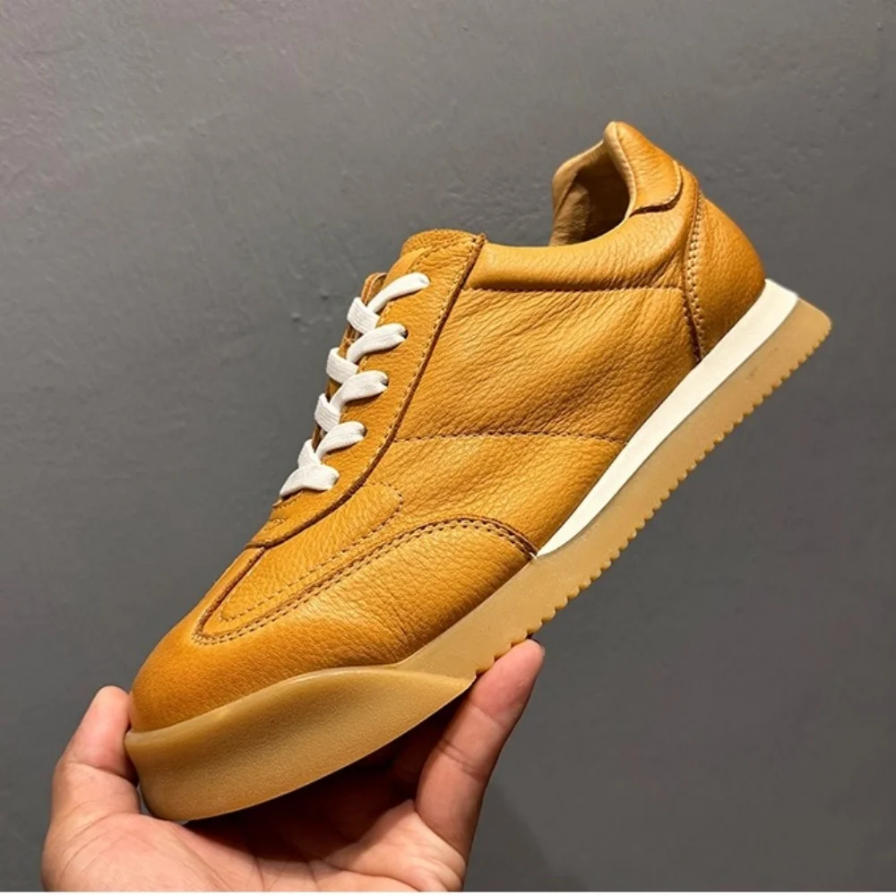 

QHCCID Classic Trendy Sneaker Fashion Cowhide Leather Casual Running Shoes for Men Casual Board Shoes