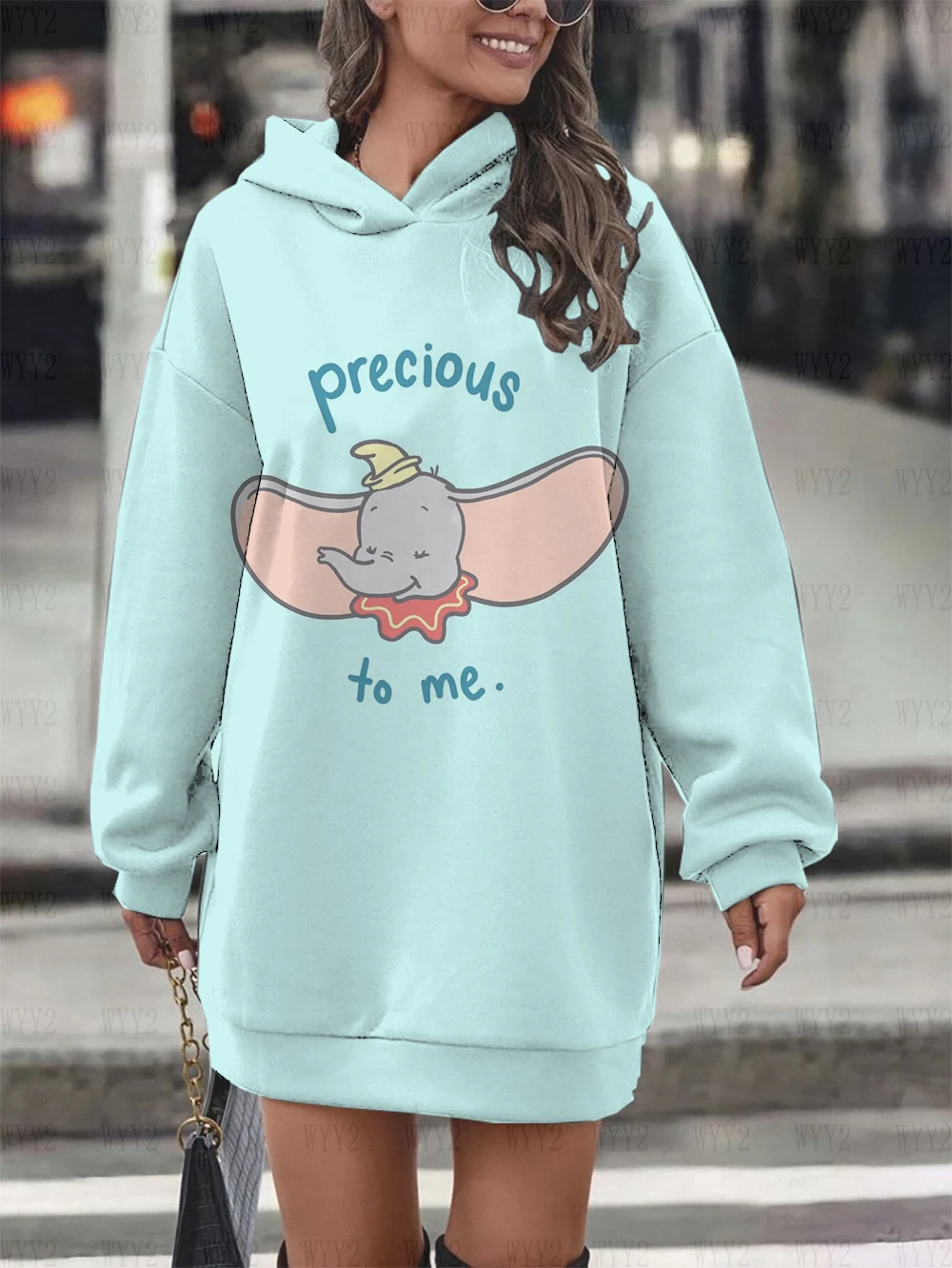 Disney spring and autumn women's retro chic hoodie Dumbo print simple fashion retro women's sweater dress dress