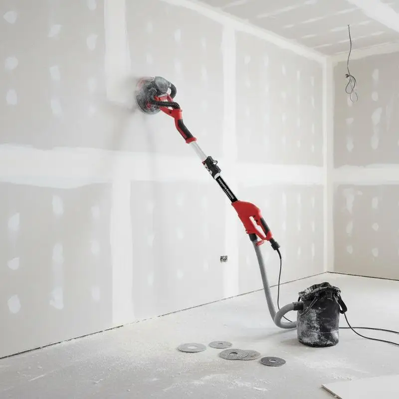 

Plasterboard Polisher 850W 10-Inch For Home Renovation Ceiling Refurbishment Wall Smoothing, Adjustable Speed 800-1750RPM Foldable Sheetrock Grinder, Telescopic Handle Vacuum Bag 6 Sanding Discs