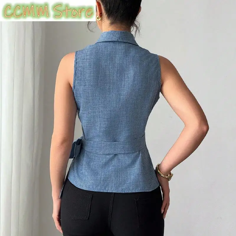 New European and American Style Sleeveless Shirt with Summer Temperament, Slim Fitting Strap Shirt, Cardigan, Women'S Clothing