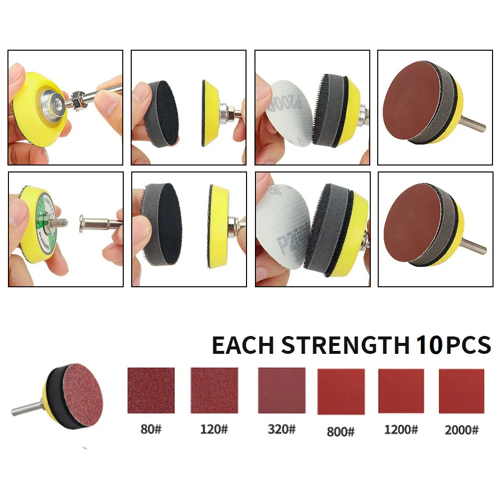 124/64 шт. 2-дюймовая наждачная бумага, шлифовальный диск, зернистость 80-2000, абразивная полировальная подушечка для аксессуаров Dremel, полировка металла, дерева