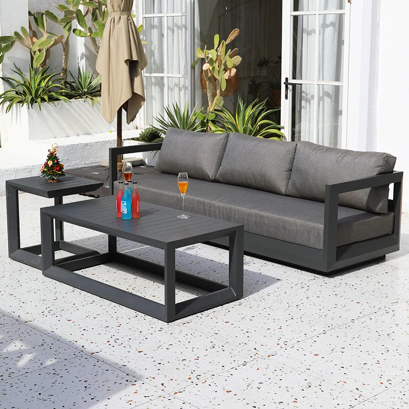 Modern Outdoor Patio Aluminium Sectional Sofa Set Wicker and Rattan Garden Lounge Furniture Durable Metal Couches for Home Use