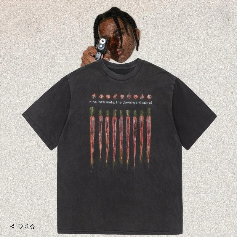 

Band Radish Vintage Washed Cotton T-Shirt Aged American High Street Loose Short-Sleeved Tees for Men Women Tops Summer 2025