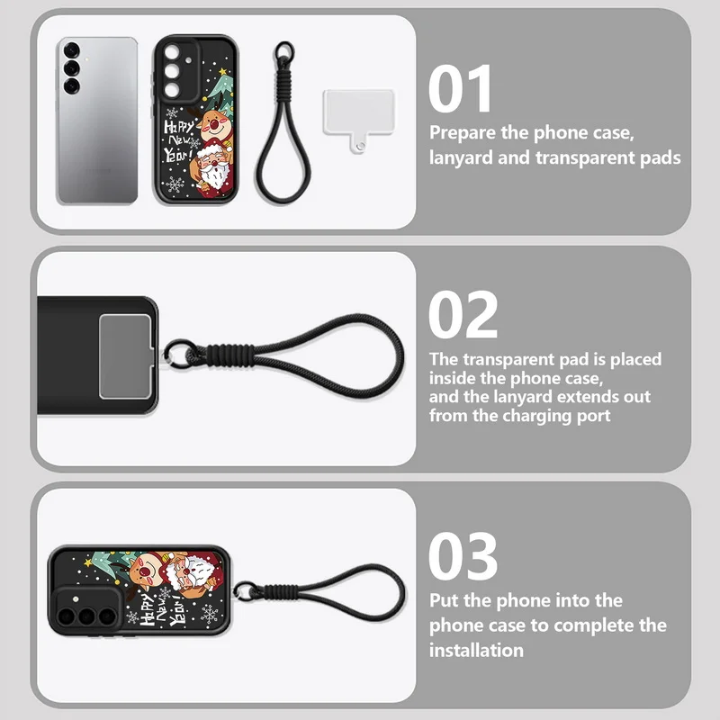 إِلْكَة عيد الميلاد سانتا كلوز الحبل حقيبة لهاتف سامسونج S25 Edge S24 Ultra S23 S22 S21 FE A17 A54 A15 A35 A55 A16 A26 A36 A56 5G كابا