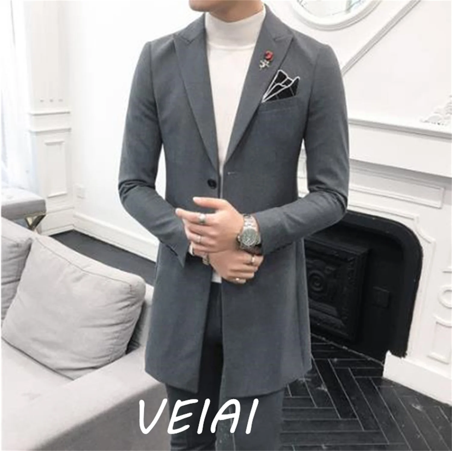 

Customized Tailor Made Mens Suit Fashion Double Breasted Men's Wedding Prom Suits Bridegroom 1 Pieces(Jacket)