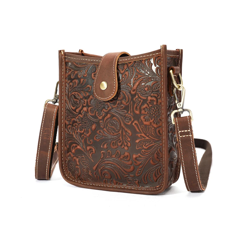 

Vintage Embossed Crazy Horse Leather Small Square Crossbody Bag Сумка Женская Genuine Leather Shoulder Purse Commuter Trendy