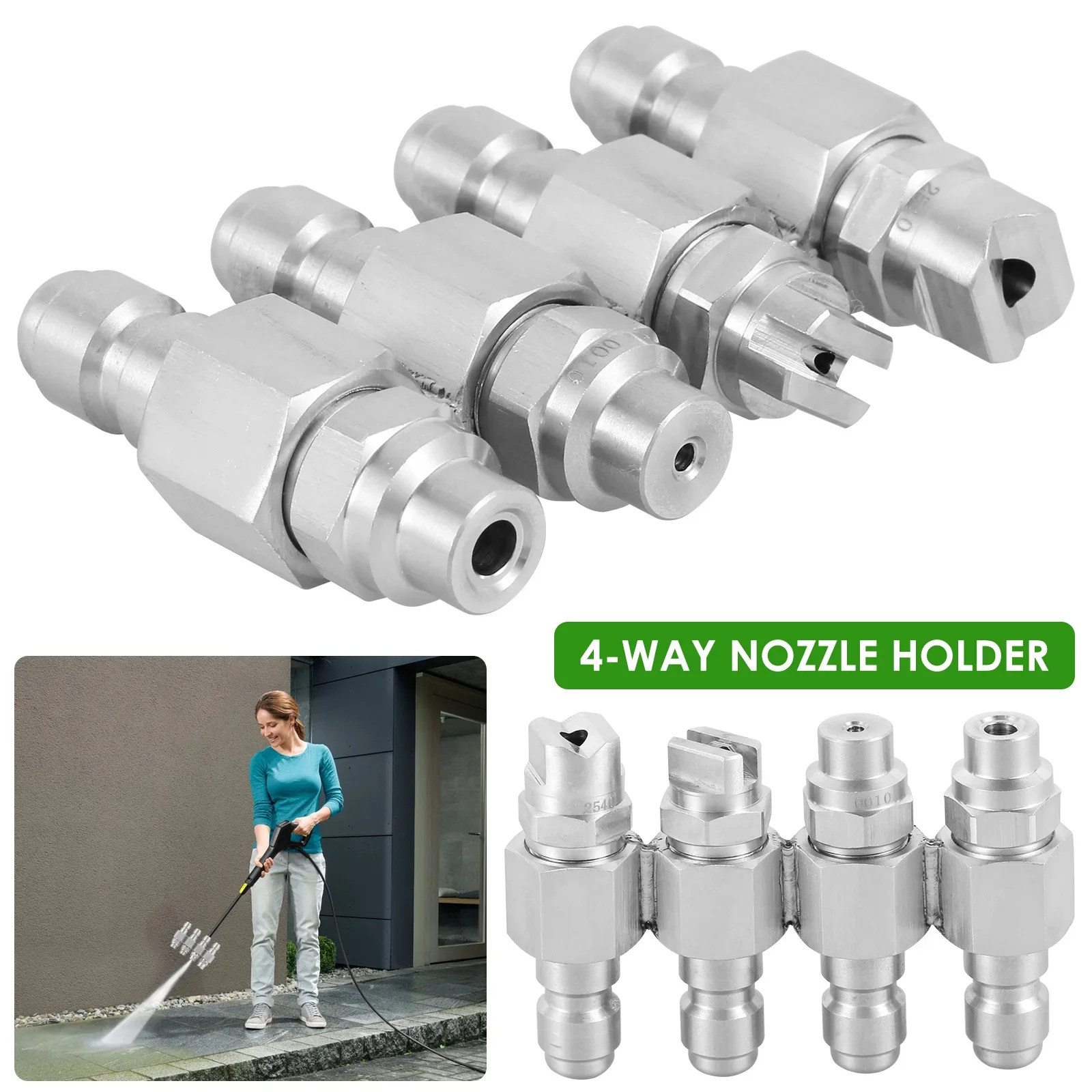 4-Wege J Rod Hochdruckreiniger Düse Stahl 1/4 Zoll J Rod Tip Quick Connect Düsenbeschläge Hochdruckreiniger Zubehör für Auto