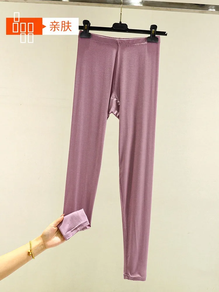 Leggings Femininas de Modal de Cintura Alta, Ajuste Slim, Calças Quentes para Outono e Inverno, Tamanho Plus, Calças Longas