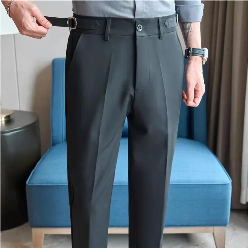 

Мужские тонкие официальные брюки для свадебного платья, мужской бутик, тонкие костюмы с эластичной резинкой на талии, брюки высокого качества, мужские деловые брюки 38
