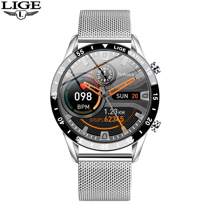 LIGE Luxus Volle Kreis Touchscreen Männer Smart Uhr Bluetooth Anruf Stahl Band Wasserdichte Sport Fitness Uhr Für Android IOS