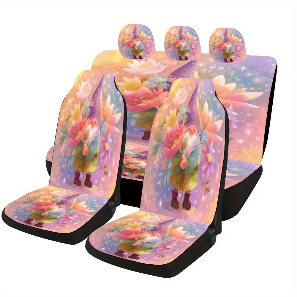 

Набор чехлов для автомобильных сидений с иллюстрацией сказочного цветочного букета, подходящий для большинства автомобилей, модный и стильный, универсальный.