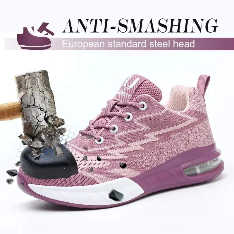 Women's safety shoes are anti smashing anti piercing lightweight wear-resistant fly woven breathable work shoes