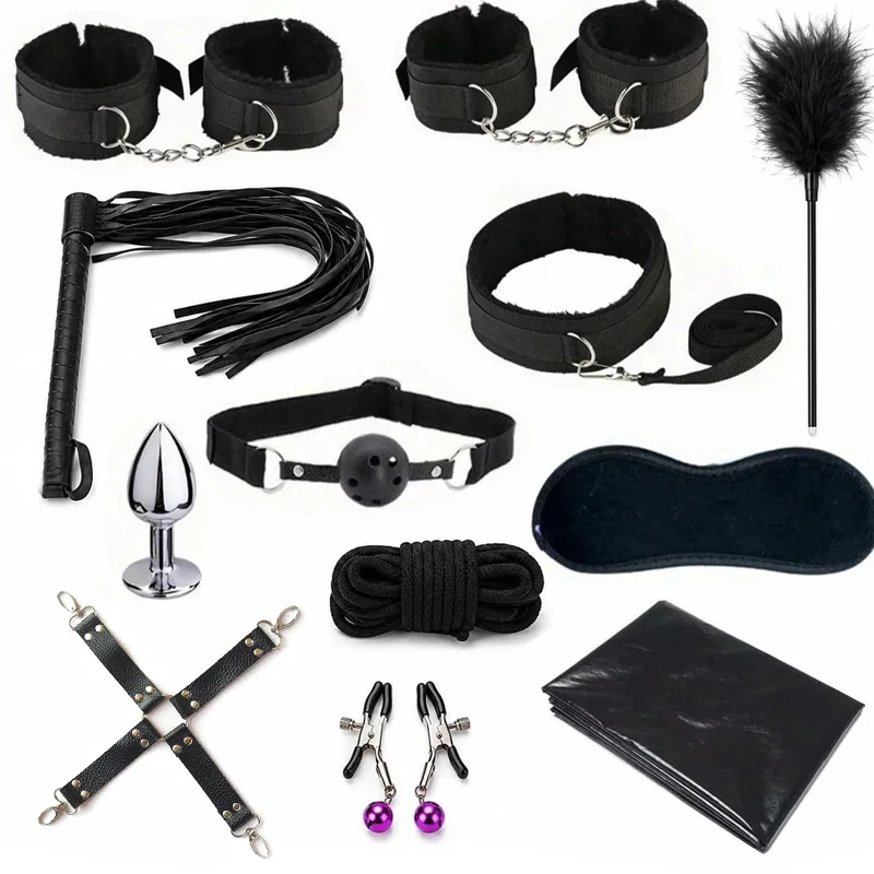 Sex Bondage BDSM Restraints Handcuffs Ankle Cuff Blindfold Whip Rope Nipple Clamps Anal Toys Adult Games Sexy Toys for Couples view 2