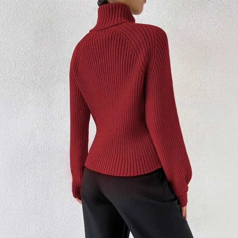 Women's Autumn Winter Sweaters New Fast Selling Loose High Neck Drop Shoulder Sleeves Knitted Pullover Sweater Warm Soft Tops