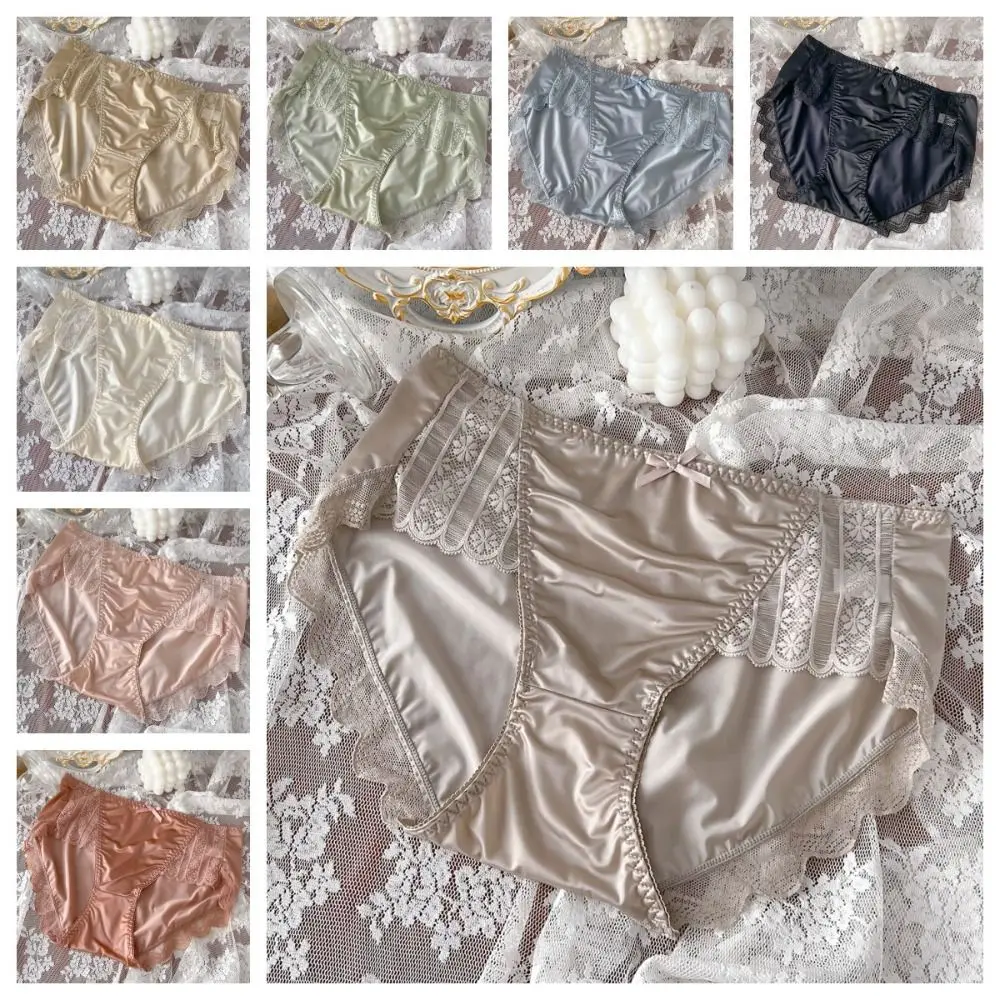 

Underpants Lightweight Ice Silk Underwear Satin Soft Sexy Panties Embroidery Smooth Lace Panties Women