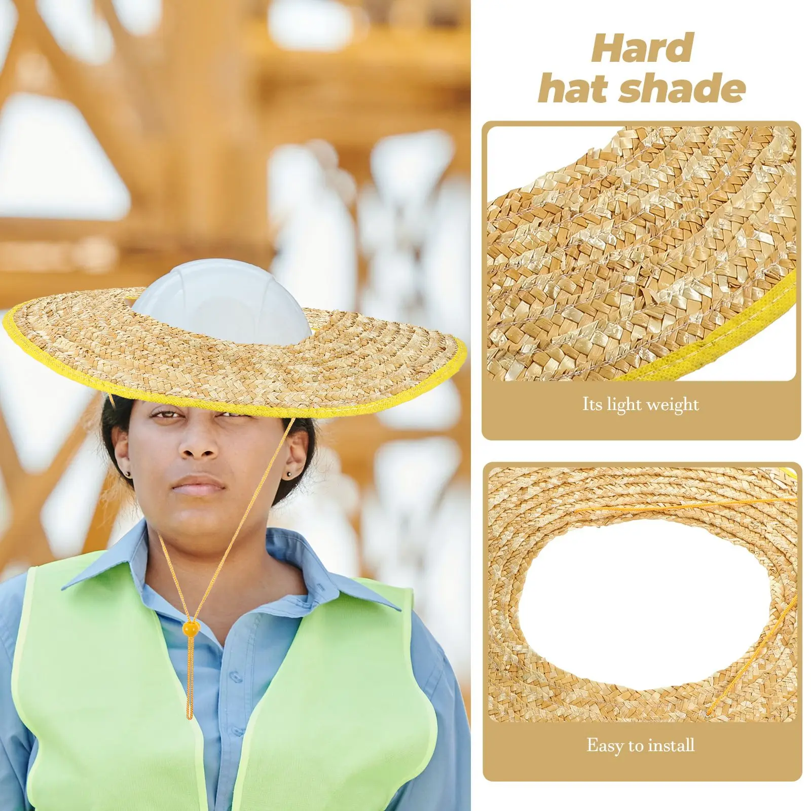 Topi Matahari Jerami Pinggiran 45Cm Pelindung Matahari Kerja Luar Ruangan Pekerja Konstruksi Berkebun Ringan Bersirkulasi