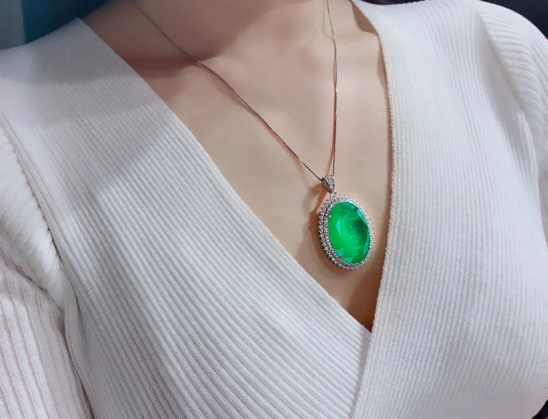 brand genuine Luxury real jewels Wind simulation color treasure emerald palaiba pendant large denier sweater chain necklace main