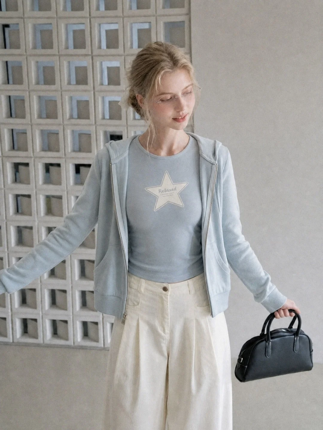 Blue Star Print Women's Sweatshirt And Vest Set Casual Comfortable Two-Piece Suit for Early Autumn High-Quality Fashion
