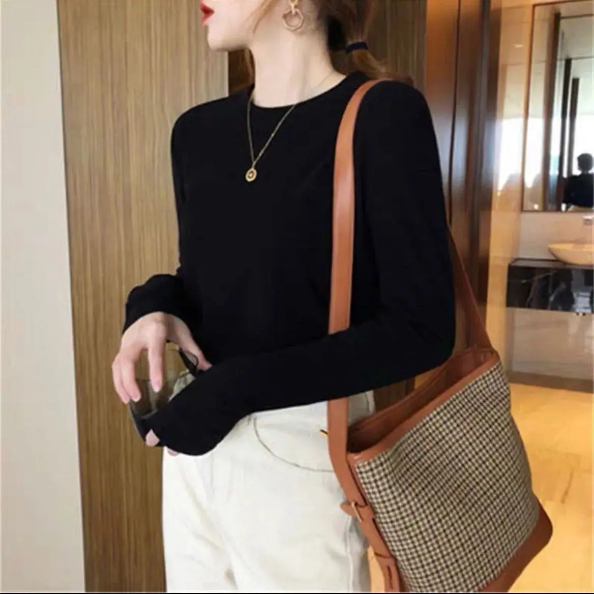 Ultra Soft Warm Double-sided Velvet Long Sleeve T-shirt Korean Style Loose Inner Wear Flocking Base Shirt for Autumn Winter