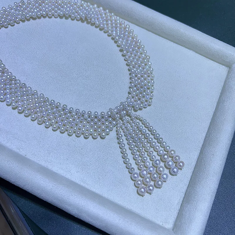 Multi layer woven freshwater pearl  collarbone necklace
