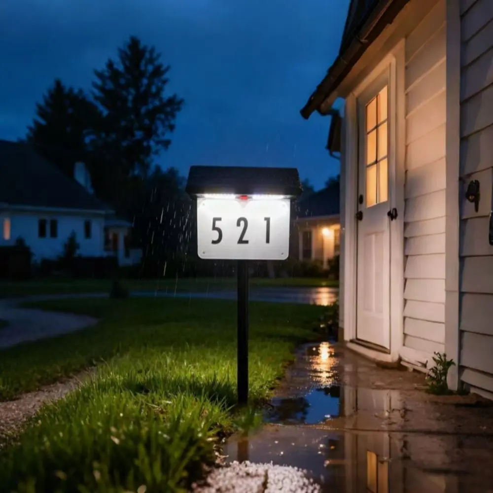 Waterproof Solar Address Sign Light 3-Color Ambience Lamp Wall Mounted Solar Powered House Number Light In-Ground Stake Mounted