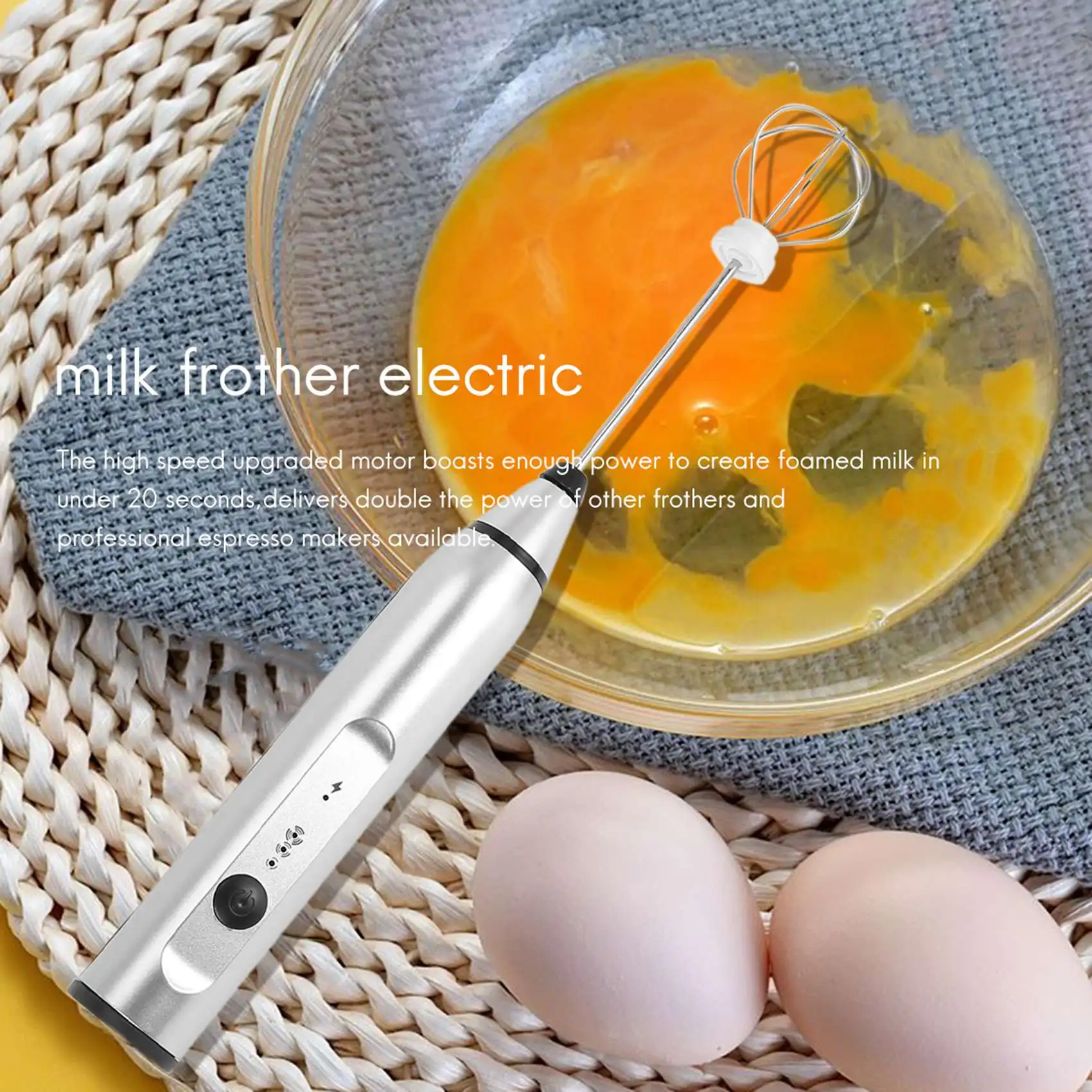 Rechargeable Electric Milk Frother With 2 Whisks, Handheld Foam Maker For Coffee, Latte, Cappuccino, Hot Chocolate, Durable Drin