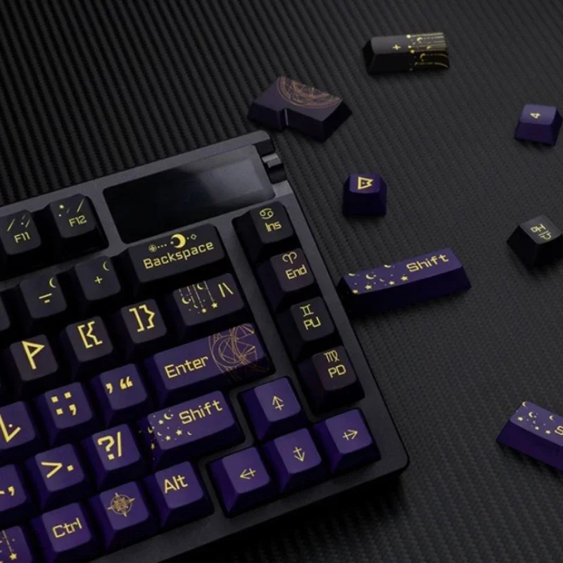 Night Sky Fantasy Keycap Set Custom Constellation Purple OEM Profile Key Caps Side Engraved Translucent PBT Mechanical Keyboard