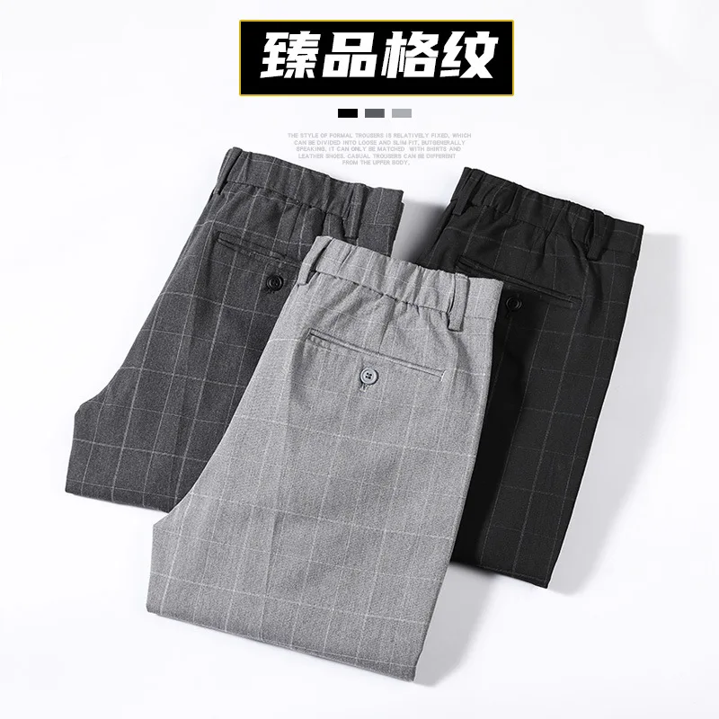 Summer Thin Striped Suit Pants Men Slim Gray Black Dress Pants Business Formal Trousers for Male 2022 Korea Style Clothing