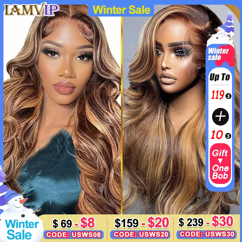 13x4 13x6 HD Lace Front Wig for Women Body Wave Remy Human Hair P4/27 Piano Ombre Blonde Brown Highlight Glueless Human Hair