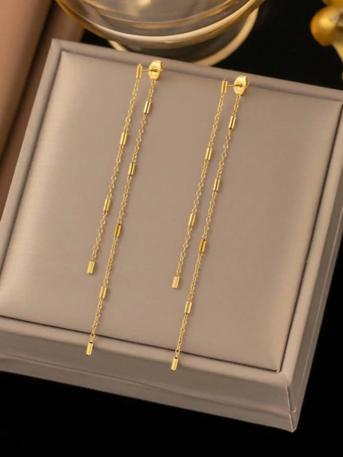 Gold Long Tassel Bar Drop Earrings for Women, Minimalist Vertical Chain Threader Earrings, Elegant Ear Jewelry for Daily Party