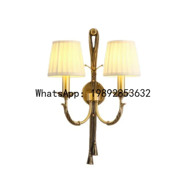 

PYJ retro all-copper living room background wall bedroom European light luxury fabric double-headed wall lamp
