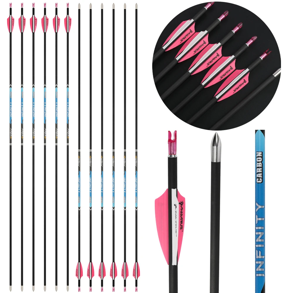 

Archery Pure Carbon Arrow Spine 400 500 600 700 800 900 1000 ID4.2mm Bow Shooting Target Competitive 12pcs Carbon Arrows