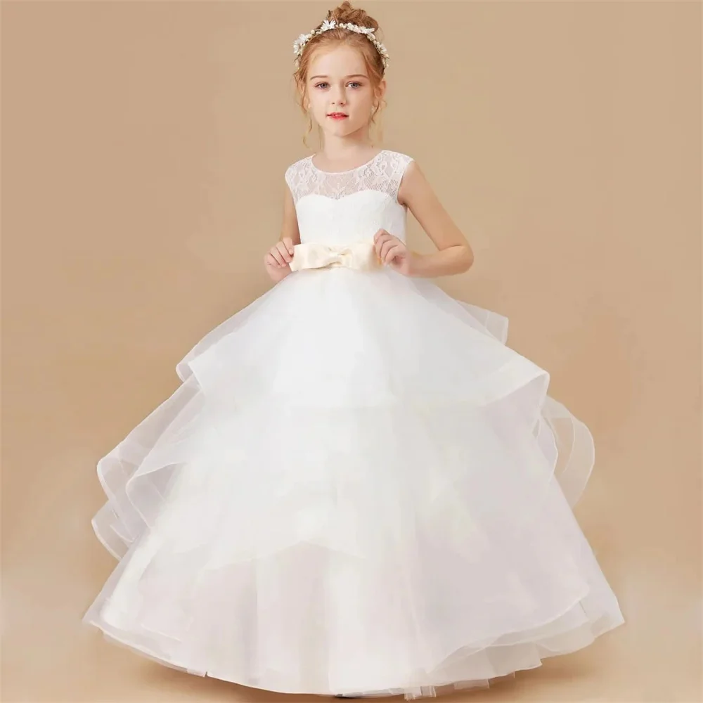 

Princess Long Ball Elegant Pleat Tulle Flower Girl Dress Sleeveless A Line Appliques New First Communion Dress 2026