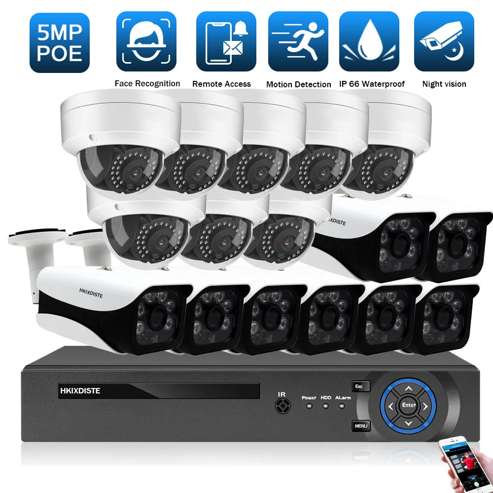 

H.265 16CH 4K CCTV POE NVR Security Camera System Kit Outdoor Motion Detection 5MP IP Dome Camera Video Surveillance Set XMEYE