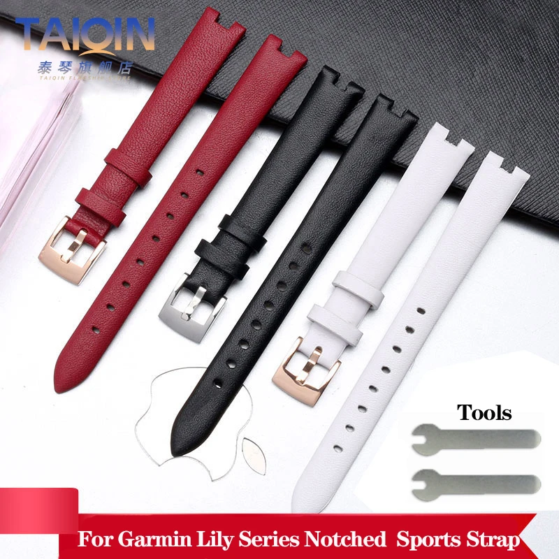 For Garmin Genuine Genuine Leather Strap for women Lily Notch Watchband Series Intelligent Sports Soft Plain Watch Band 14mm