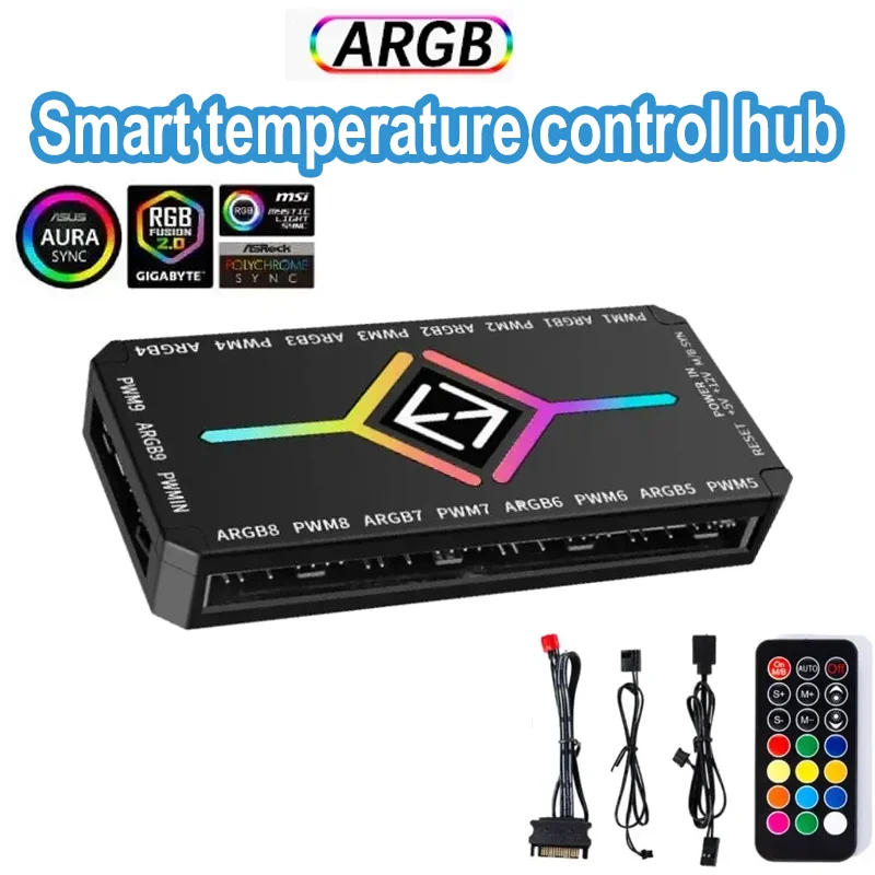 

Адаптер-концентратор для ARGB PWM вентиляторов с контроллером ARGB, 1-9 портов, 5В, 3-контактный, для охлаждения ПК, разветвитель вентиляторов, питание SATA, магнитный концентратор PWM