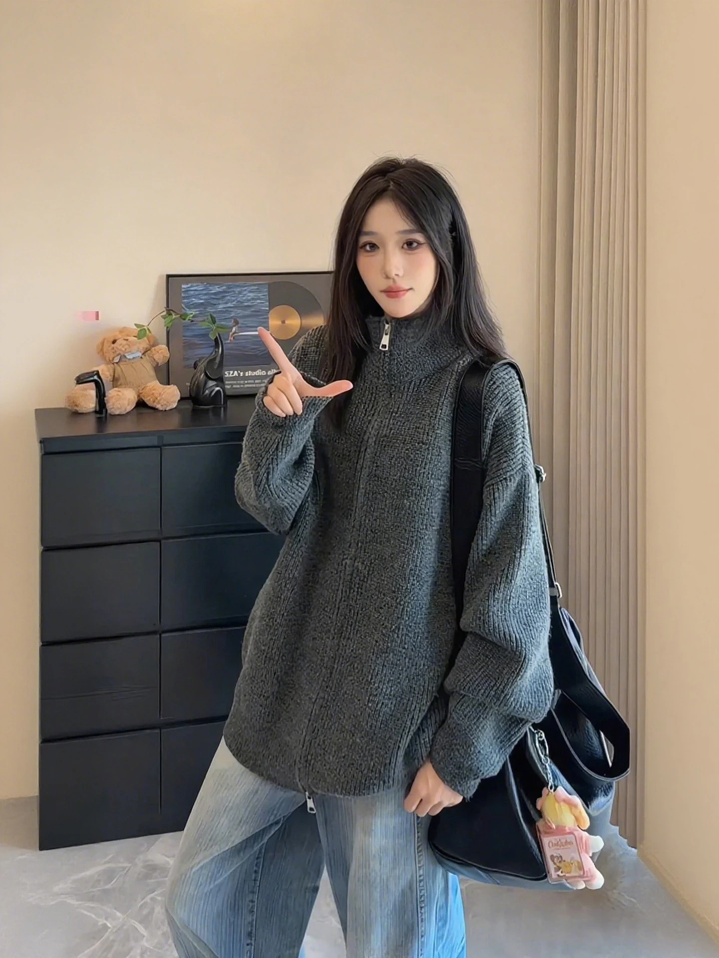 

Мужской осенний кардиган в американском ретро-стиле с двойной молнией, вязаный свитер премиум-класса с воротником-стойкой, куртка-жакет