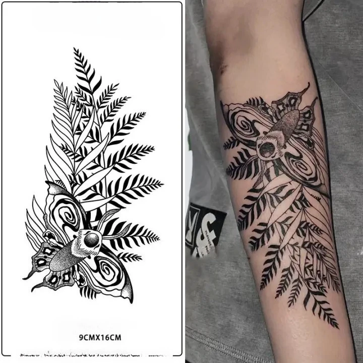 

Элли бабочка листья травяной сок временные татуировки рука боди-арт черная водостойкая поддельная татуировка наклейка подходит для 15-дневной татуировки